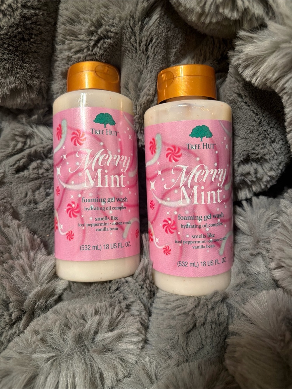 Tree Hut Limited Edition Merry Mint Foaming Gel Body Wash, 18 oz, 2 pack